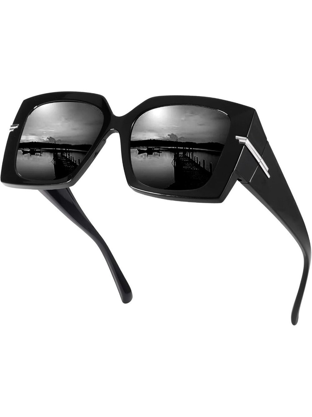 Women's C03 Black Trendy Stylish Oversized Polarized Fit Over Sunglasses
